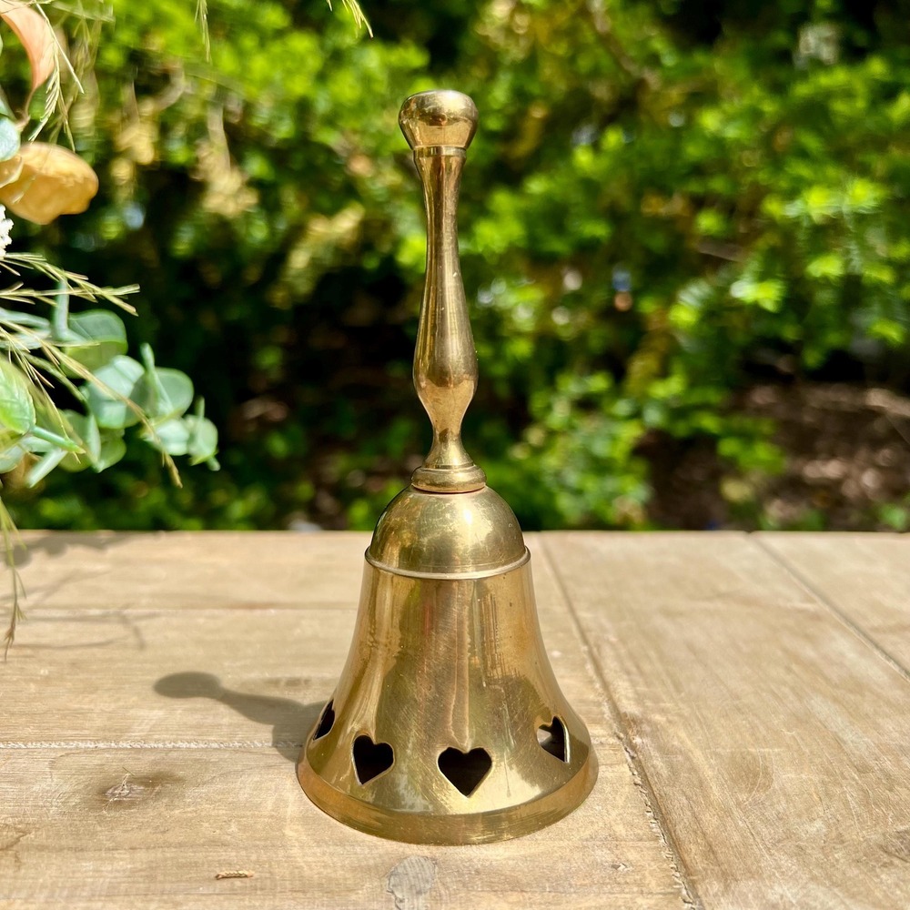 Small Vintage Brass Bell w/ Heart Shape Cut-Outs